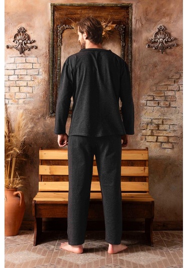 Mutlu City 16511 Boydan Düğmeli Yüksel Kalite Pamuk Erkek Pijama Takımı - Antrasit