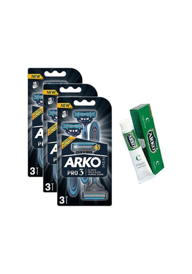 Arko Men Pro3 3 Bıçaklı Tıraş Bıçağı 3'lü + Klasik Yağlı Krem 20 G