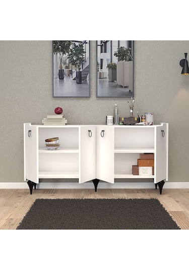 Umg Mobilya Titanyum Modern Konsol, Çok Amaçlı Dolap, Dresuar, Mutfak Dolabı, Kiler Dolabı, Tv Ünitesi Beyaz