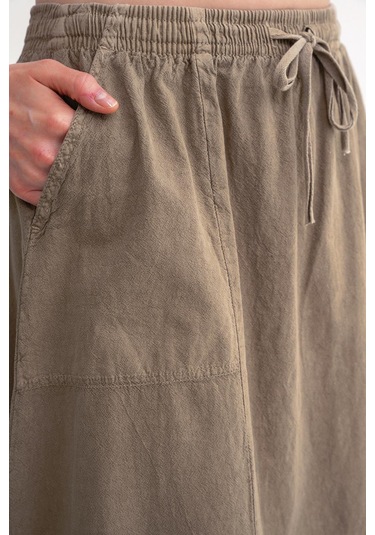 4633 Kadın Yandan Cepli Parçalı Etek Antik Vizon Antik Vizon