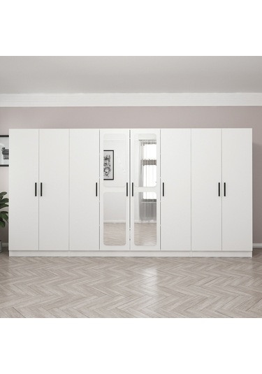 Kale 8 Kapak Aynalı 2 Çekmece Zincir Dolap - Beyaz 190cm