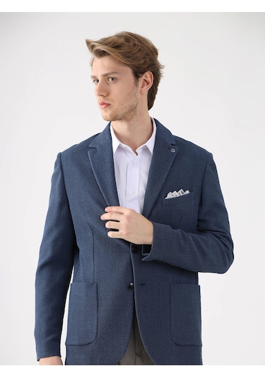 Dufy Mavi Erkek Slim Fit Mono Yaka Ceket - 95376 Mavi