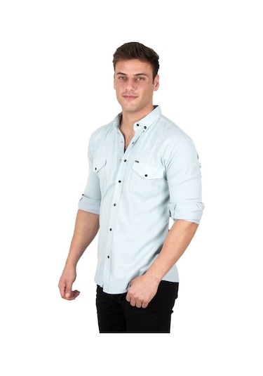 Deepsea Erkek Mint Yeşili Çıtçıtlı Kot Gömlek 2300419 Mint