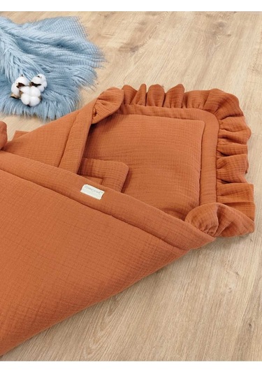 Ekru 4 Kat Müslin Bebek Battaniyesi %100 Pamuklu Doğal Organik Uyku Kundağı Hastane Çıkışı Yenidoğan Kiremit