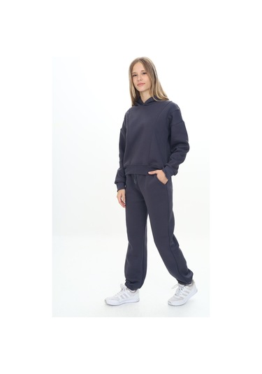 Toontoy Kız Çocuk Kapüşonlu Eşofman Takım Füme Melanj