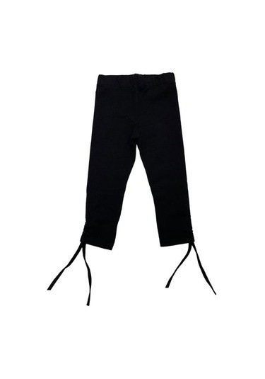 Kız Çocuk İnce Yüksek Bel Pamuklu Paçadan Büzmeli Siyah Tayt-14207 SiYAH