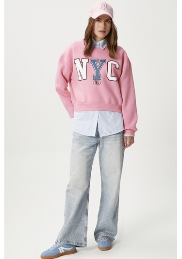 Kadın Cool Pembe Şardonlu Sweatshirt Pembe