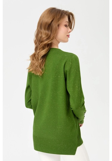 Desen Triko Kadın Sıfır Yaka Önü Kısa Arkası Uzun Bluz 23331 K.yosun K.yosun