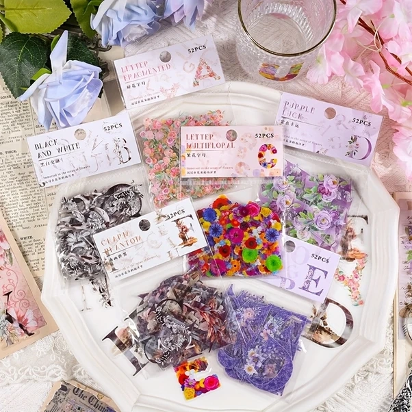 Gateesat Ddhlklb1 52 Parça Su Geçirmez Pet Çiçek Çıkartmaları, Günlük Ve Dekorasyon İçin Renkli Retro Stiker