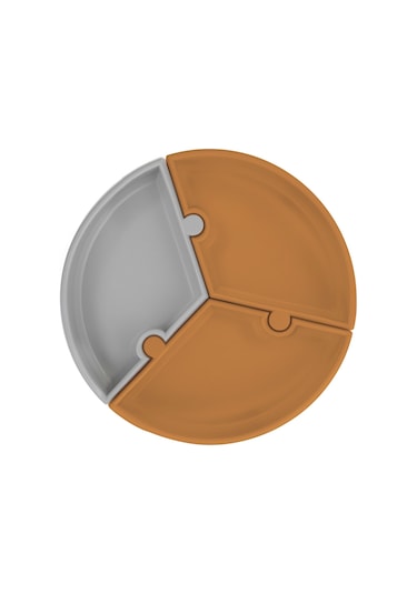 Oioi Puzzle Vakum Tabanlı Silikon Tabak Odunsu Kahverengi