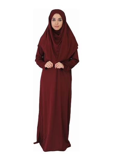 Bordo Fermuarsız Namaz Elbisesi Bordo