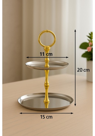 2 Katlı Yuvarlak Paslanmaz Çelik Sunumluk,kurabiyelik,makaronluk,söz,nişan Masa Aksesuarı,çeyizlik Gold
