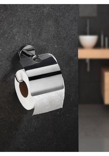 Yapışkanlı Tuvalet Kağıtlığı Wc Kağıtlık Tuvalet Kağıdı Askısı Geniş Kapak Krom S-109