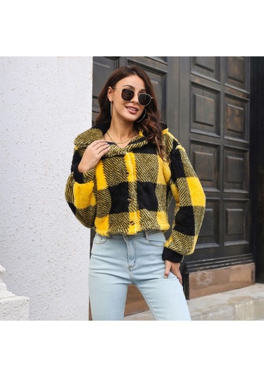 Sonbahar Ve Kış Kadın Ceketi Ceket Ekose Çift Taraflı Kadife Ceket Fener Kol Gevşek Uzun Kollu Kısa Ceket Siyah Sonbahar Ve Kış Kadın Ceketi Ceket Ekose Çift Taraflı Kadife Ceket Fener Kol Gevşek Uzun Kollu Kısa Ceket Siyah
