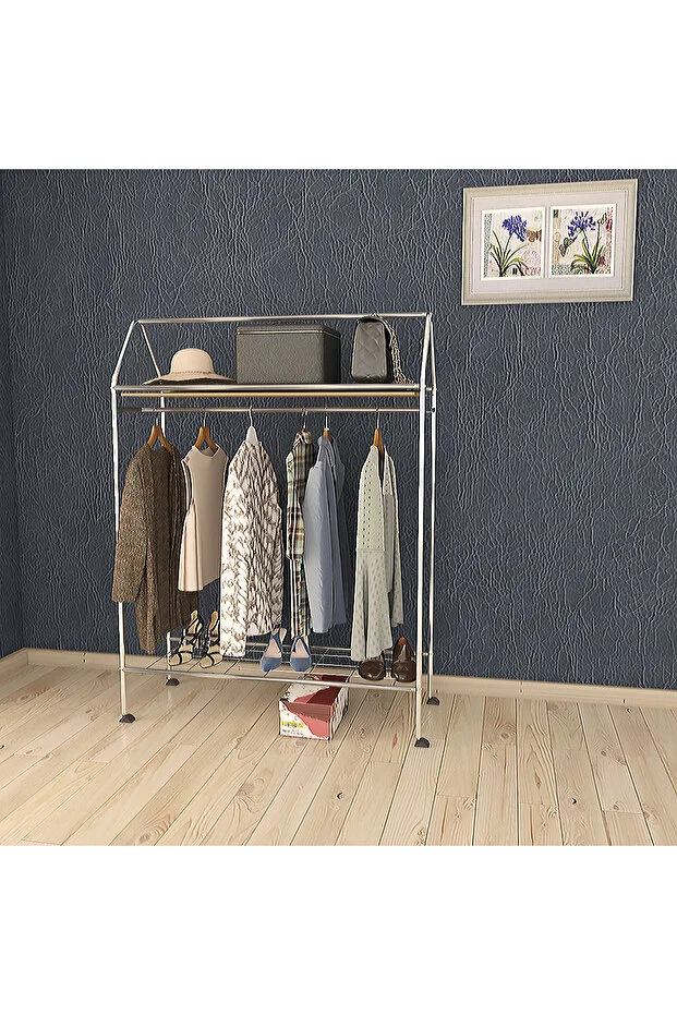 Tekerlekli Home Hanger Metal Askılık Ayaklı Askılık Krom