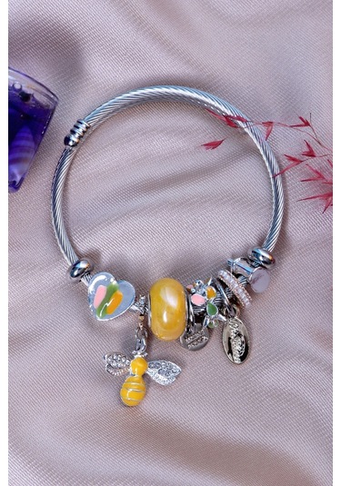 Bhs Life Kadın Charmlı Sarı Anofel Figürlü Çelik Bileklik Çelik