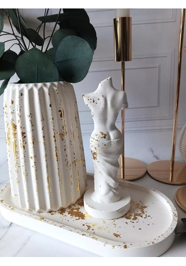 Cre Art Kuru Çiçek Vazosu Dekoratif İç Mekan Seti 160467159 Altın Rengi