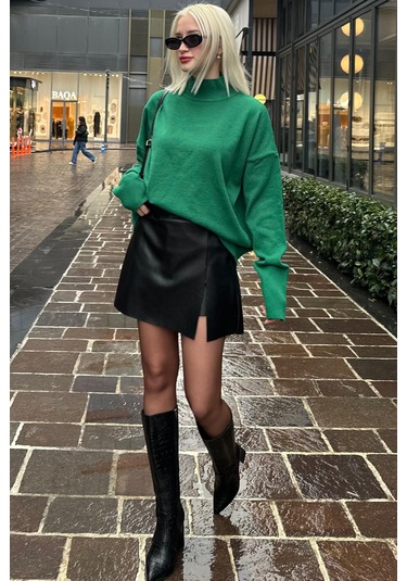 Siyah Mini Boy Kadın Deri Etek Mg2298 Siyah