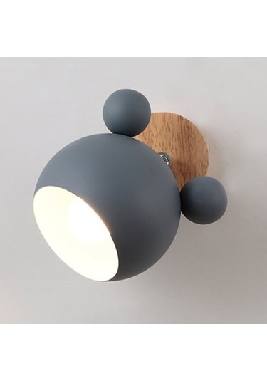 Rogfer Yaratıcı Karikatür E27 Led Başucu Geçişi İçin Sıcak Beyaz Işık Duvar Lambası Gri Gri