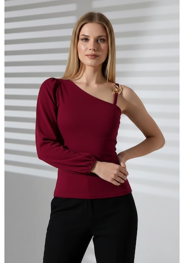 Khi-zai Kadın Gece Şıklığı Aksesuarlı Bluz Bordo
