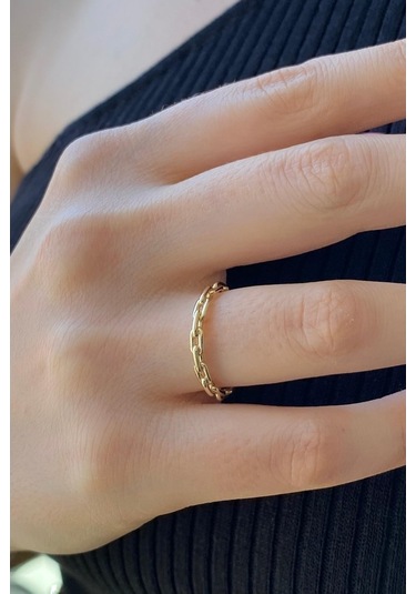 Zümrüt Sarraf 14 Ayar Yeşil Altın Kadın Minimal Zincir Yüzük 553891704