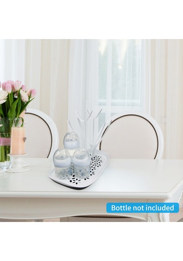 Reedark Beyaz Çocuk Biberon Kurutma Rafı - Taşınabilir Katlanabilir 8 Biberon Kapasitesi, Çift Katlı Su Toplayıcı Tabla İle Ev Ve Seyahat İçin Beyaz