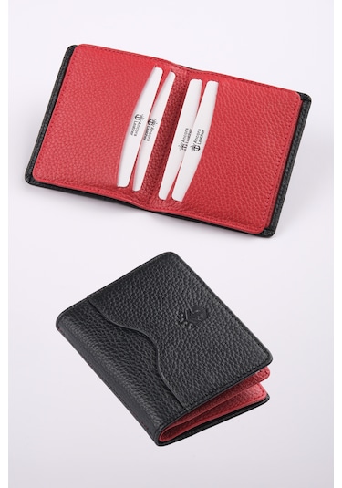 Ancora Leather Hakiki Deri Kartlık-26207 Siyah - Kırmızı
