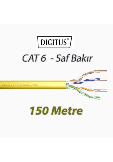 Digitus Cat6 Saf Bakır U-utp Data Kablosu Lszh Low Smoke Zero Halogen Sarı 150 Mt