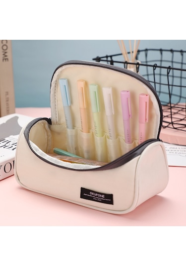 Tuomeng Yeni Kore Tarzı Basit Düz Renk Büyük Kapasiteli Çok Fonksiyonlu Yastık Kalem Kutusu