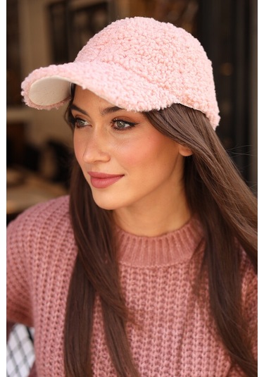 Kadın Kıvırcık Peluş Kep Şapka Rkş-07 Pudra Pudra