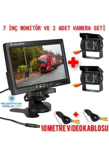 Tarımsal Araç 7 İnç Monitör 2 Adet Kamera Seti 12 24 Volt