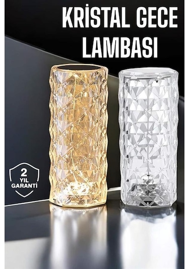 Gece Lambası Kristal Lamba Dokunmatik Şarjlı Hediyelik Çok Renkli 17928145
