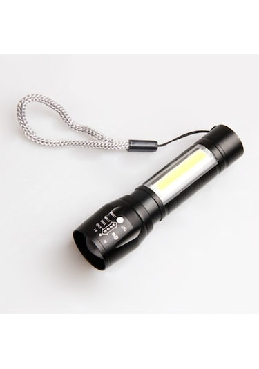 Metal Polis El Feneri Mini 3 Mod Şarjlı 3 Watt 600 Lümen M-4140 Siyah