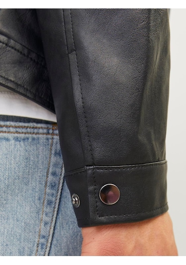 Jack Jones Erkek Siyah Renk Bıker Deri Ceket 12261196 Siyah