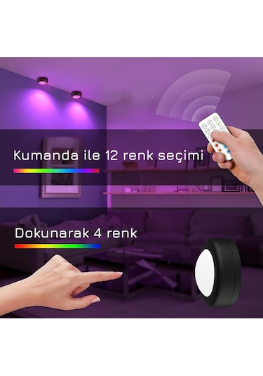 Upway 4 Lü Set Led Aydınlatma Dekoratif Rgb Gece Lambası 12 Renk Kumandalı Küçük Siyah