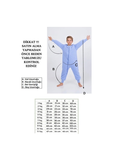 Erkek Çocuk Uyku Tulumu Kalın Elyaf Dolgulu Premium Kalite 2.5 Tog Açık Mavi