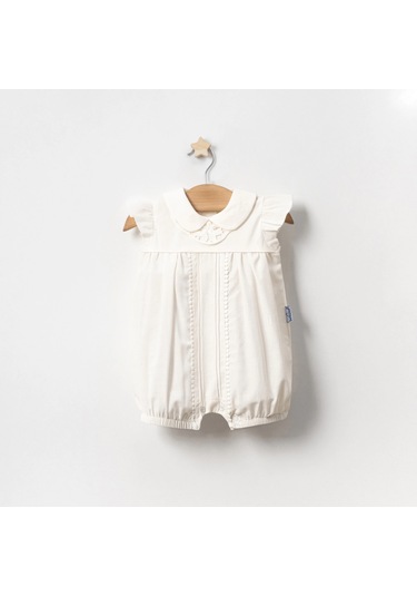 Yazlık Yakası Fisto Dantelli Bebe Kız Tulum Ekru