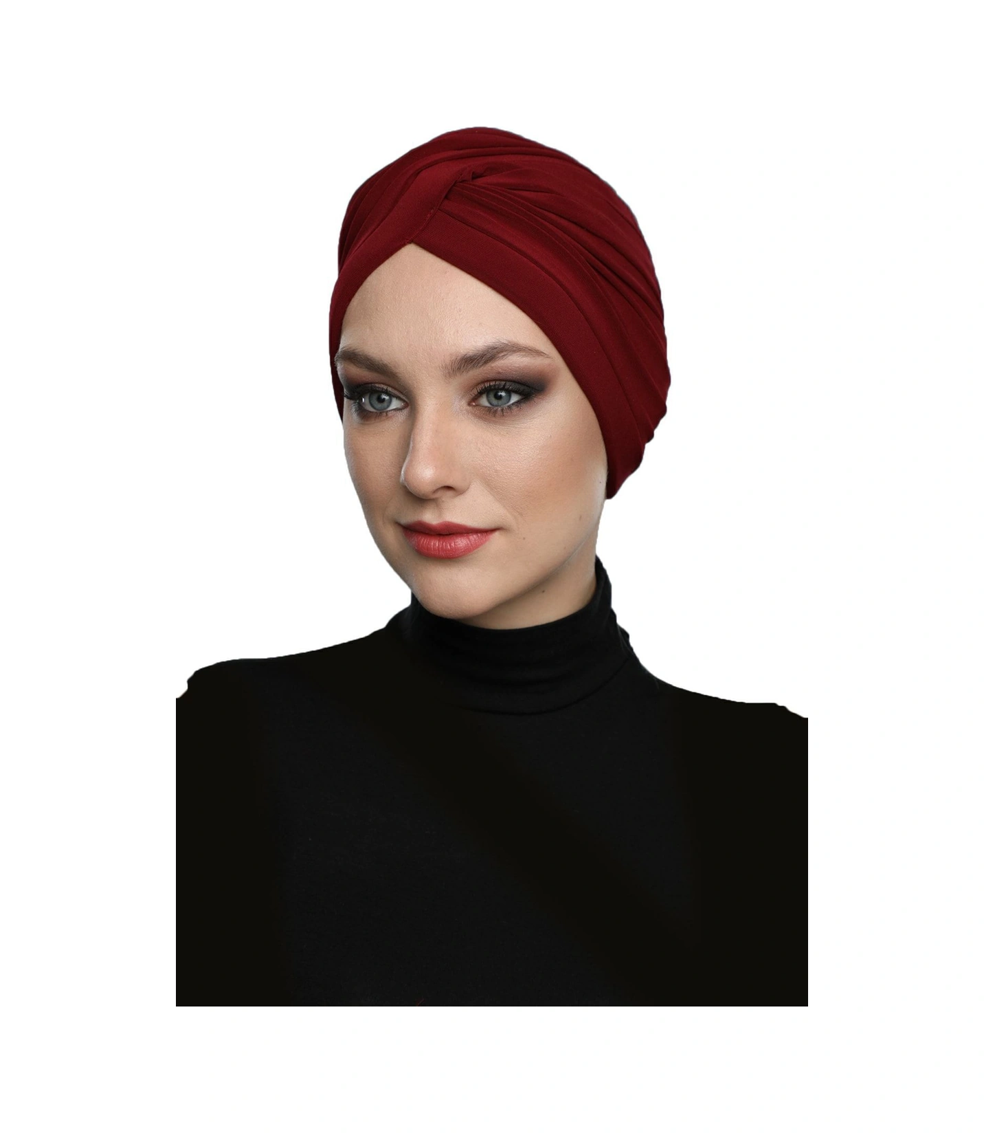 Çapraz W Nervürlü Ensesi Bantlı Bordo Hazır Türban Tesettür Havuz Bonesi Bordo