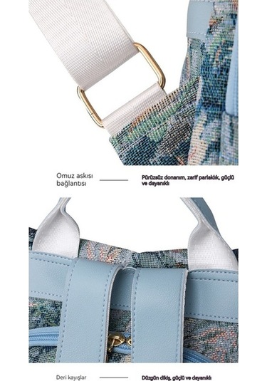 Luckydog Kadın Modası Çiçek Naylon Kontrast Renk Hırsızlığa Karşı Sırt Çantası- Açık Mavi001 Açık Mavi Açık Mavi