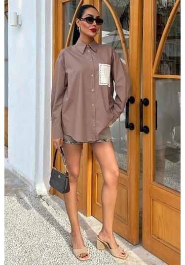 Süzine Cepli Arkası Yırtmaçlı Oversize Gömlek 3420 Vi Zon