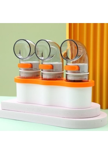 Novahub Tuz Ve Baharat Kavanoz Seti, Pratik Toz Geçirmez Şişeler, 3 Adet Mavi Kavisli Kapaklı, Mutfak İçin Mavi