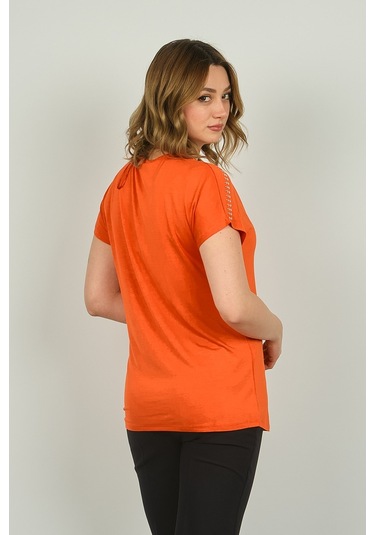 Ella Camelia Kadın Fermuarlı Kısa Kol Bluz 20e038 Oranj