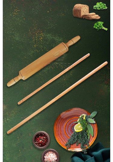 Zümrüt Serisi Ahşap Hamur Açma Oklavası Merdanesi 3 Lü Set Znt2