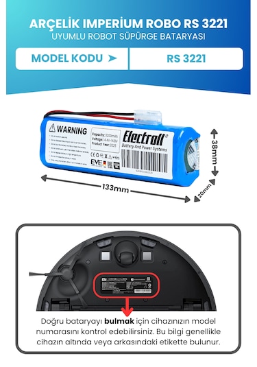 Arçelik Imperium Robo Rs 3221 Uyumlu Batarya 3200mah Pil