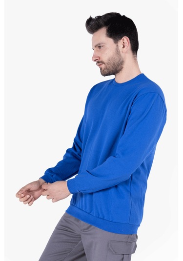 2 İplik Bisiklet Yaka Sweatshirt Saks Mavi