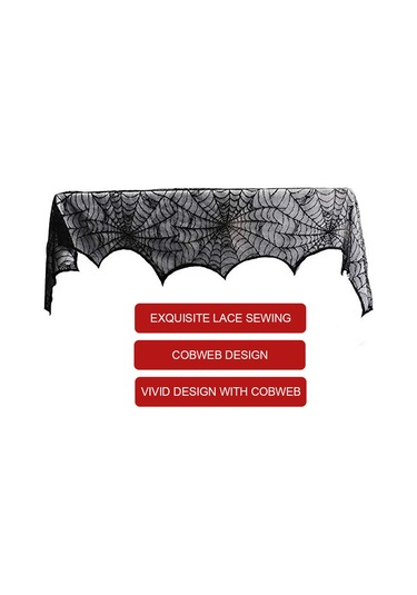 Youmex Halloween Dekorasyonu İçin Siyah Örümcek Ağı Desenli Polyester Kamin Örtüsü - 46x244 Cm, Esnek Ve Yıkama Uygun, Korkunç Ambiyans Oluşturucu