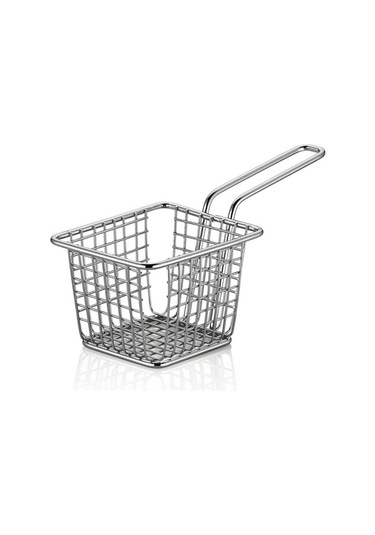 Paslanmaz Kare Mini Fritöz Sepeti 10x8x7cm Ahşap