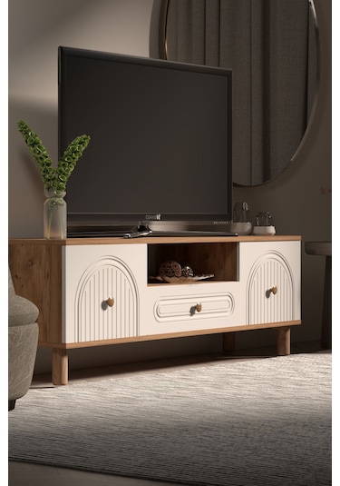 Bohem Tv Ünitesi 150 Cm Çizgili Kapak Kahverengi