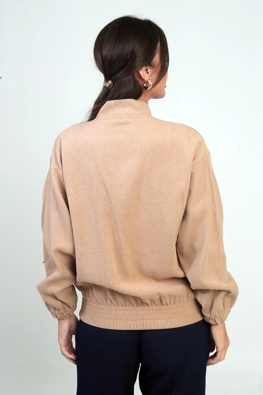 Beli Lastikli Torba Cepli Kaşe Bomber Mont-41943 Bej