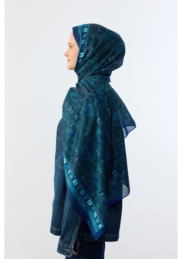 Mirsoy Scarf Asya Etnik Desen Şal Mavi